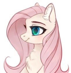 Size: 918x942 | Tagged: safe, artist:vird-gi, derpibooru import, fluttershy, pegasus, pony, blushing, bust, chest fluff, cute, ear fluff, female, mare, profile, shyabetes, simple background, solo, white background