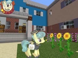 Size: 2048x1536 | Tagged: safe, artist:topsangtheman, cinnabar, golden hooves, quicksilver, crystal pony, pony, topsangtheman's minecraft server, flower, gameloft, garden, house, looking at you, minecraft, photoshopped into minecraft, sunflower