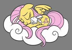 Size: 800x562 | Tagged: safe, artist:dirtyker, derpibooru import, angel bunny, fluttershy, pegasus, pony, angelbetes, cloud, coloring page, cute, gray background, shyabetes, simple background, sleeping