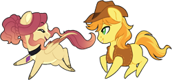 Size: 1024x480 | Tagged: safe, artist:azure-art-wave, braeburn, oc, oc:ivory rose, pegasus, pony, chibi, female, mare, simple background, transparent background