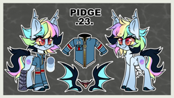 Size: 4098x2304 | Tagged: safe, artist:_spacemonkeyz_, oc, oc:pidge, bat pony, pony, amputee, clothes, female, jacket, mare, solo