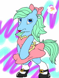 Size: 960x1280 | Tagged: safe, artist:dashingjack, oc, oc:brainstorm, g1, my little pony tales, alternate generation, clothes, crossdressing, dress, generation leap, panties, style shift, underwear