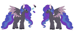 Size: 1024x441 | Tagged: safe, artist:scorpionthehybrid, oc, oc:eclipse, pegasus, pony, unicorn, color palette, ethereal mane, magical lesbian spawn, male, offspring, parent:pinkie pie, parent:princess luna, parents:lunapie, simple background, solo, stallion, starry mane, transparent background