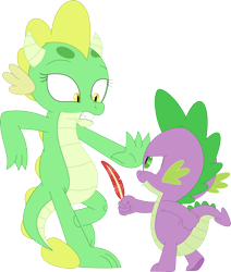 Size: 3047x3585 | Tagged: safe, artist:porygon2z, spike, oc, oc:jade, dragon, feather, imminent tickles, simple background, transparent background