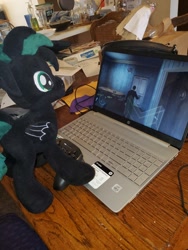 Size: 1380x1840 | Tagged: safe, oc, oc:brony t pony, pegasus, pony, computer, controller, grand theft auto, gta iv, laptop computer, male, photo, plushie