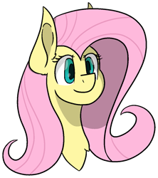 Size: 965x1087 | Tagged: safe, artist:skylarpalette, derpibooru import, fluttershy, pegasus, pony, big ears, bust, chest fluff, female, full color, green eyes, mare, outline, shading, simple background, solo, three quarter view, transparent background, white outline