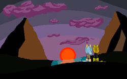 Size: 4800x3000 | Tagged: safe, artist:duskendraws, derpibooru exclusive, oc, oc:loyalheart, oc:shira vibewave, earth pony, pegasus, pony, duo, duo female, female, oc x oc, pixel art, shipping, sunset, wholesome