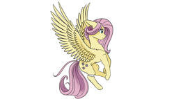 Size: 2920x1668 | Tagged: safe, artist:tillie-tmb, derpibooru import, fluttershy, pegasus, pony, alternate hairstyle, bandage, ear piercing, earring, female, jewelry, mare, piercing, profile, simple background, solo, spread wings, white background, wings