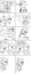 Size: 500x1200 | Tagged: safe, artist:askponybrandenburg, earth pony, pegasus, pony, brandenburg, bust, clothes, dialogue, female, lineart, mare, monochrome, ponified, scarf