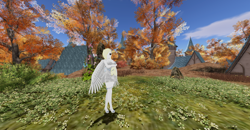 Size: 1920x1001 | Tagged: safe, oc, oc:solari melody, anthro, autumn, autumn trees, blonde mane, flower, german town, grass, second life