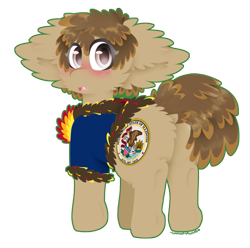 Size: 897x889 | Tagged: safe, artist:vanillaswirl6, oc, oc only, oc:illinois, blushing, clothes, looking back, male, simple background, transparent background, vanillaswirl6's state ponies, vest