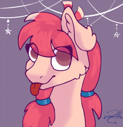 Size: 500x514 | Tagged: source needed, useless source url, safe, artist:lechu-zaz, oc, oc:manta, :p, bust, pigtails, stars, tongue out