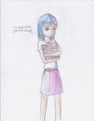 Size: 2154x2784 | Tagged: safe, artist:hanaatori, derpibooru import, twilight sparkle, human, book, female, horn, horned humanization, humanized, solo, traditional art