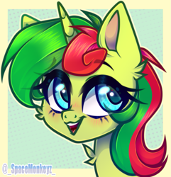 Size: 1257x1302 | Tagged: safe, artist:_spacemonkeyz_, oc, oc:hungry flower, pony, unicorn, bust, female, mare, portrait, solo