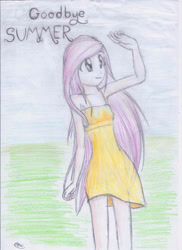 Size: 2089x2871 | Tagged: safe, artist:hanaatori, derpibooru import, fluttershy, human, female, humanized, solo, traditional art