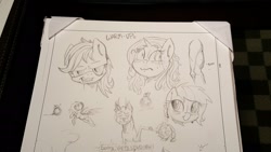 Size: 2048x1152 | Tagged: safe, artist:lucas_gaxiola, oc, oc only, pegasus, pony, robot, bust, cropped, crossover, grin, irl, lineart, muscles, nervous, pegasus oc, photo, raised hoof, sketch, smiling, smirk, star wars, traditional art, wings