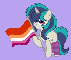 Size: 2740x2313 | Tagged: safe, artist:circuspaparazzi5678, oc, oc:elastic cannon, pony, unicorn, base used, clothes, female, lesbian, lesbian pride flag, magical lesbian spawn, next generation, offspring, parent:octavia melody, parent:vinyl scratch, parents:scratchtavia, pride, pride flag, pride month, socks, solo, striped socks