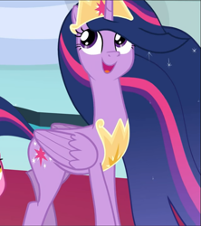 Size: 833x939 | Tagged: safe, derpibooru import, screencap, princess twilight 2.0, twilight sparkle, twilight sparkle (alicorn), alicorn, the last problem, cropped, crown, cute, ethereal mane, jewelry, older, older twilight, open mouth, peytral, regalia, smiling, solo, twiabetes