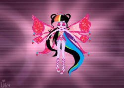 Size: 1138x806 | Tagged: safe, artist:cookiechans2, artist:lumi-infinite64, oc, oc:rainbow heart, human, equestria girls, barefoot, barely eqg related, base used, clothes, crown, enchantix, fairy, fairy wings, fairyized, feet, gloves, jewelry, regalia, solo, wings, winx, winx club, winxified