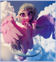 Size: 1920x2129 | Tagged: safe, artist:sceathlet, silverstream, hippogriff, 3d, cloud, cute, diastreamies, female, flying, sky, smiling, solo, zbrush