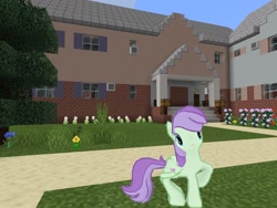 Size: 2048x1536 | Tagged: safe, artist:topsangtheman, violet twirl, pegasus, pony, topsangtheman's minecraft server, friendship student, gameloft, garden, house, looking at you, minecraft, photoshopped into minecraft, tall grass, tree