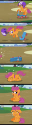 Size: 333x1290 | Tagged: safe, artist:aleximusprime, edit, scootaloo, pegasus, pony, comic:i'm hurt, crash, cropped, crying, feels, helmet, ouch, scootacrash, scooter