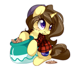 Size: 1004x920 | Tagged: safe, artist:loyaldis, oc, oc:astral flare, pony, unicorn, adorkable, beanie, blushing, caught, chest fluff, chewing, cookie, cookie jar, crumbs, cute, cutie mark, dork, eating, female, flannel, food, hat, nom, ocbetes, simple background, smiling, solo, transparent background