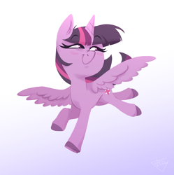 Size: 2019x2027 | Tagged: safe, artist:jellynut, derpibooru import, twilight sparkle, twilight sparkle (alicorn), alicorn, pony, chibi, colored hooves, cute, female, gradient background, high res, mare, solo, spread wings, twiabetes, wings