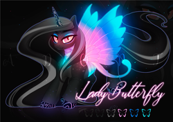 Size: 983x691 | Tagged: safe, artist:dolorosacake, oc, alicorn, pony, adoptable, adoption, adopts, advertisement, auction, auction open, butterfly wings, glow, glowing eyes, paypal, sale, solo, wings