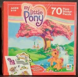 Size: 800x794 | Tagged: safe, sparkleworks, g3, cute, flower, merchandise, milton bradley, puzzle, river, sparklebetes, sticker, swing, tree