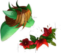 Size: 1770x1537 | Tagged: safe, artist:shiroikitten, oc, oc:kusa, dracony, dragon, hybrid, pony, flower, male, simple background, sneezing, solo, transparent background