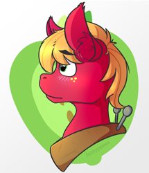 Size: 1156x1344 | Tagged: safe, artist:fuzzypones, big macintosh, blushing, bust, solo