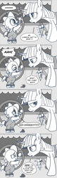 Size: 896x2768 | Tagged: safe, artist:mamatwilightsparkle, derpibooru import, spike, twilight sparkle, dragon, pony, unicorn, baby, baby spike, cart, clothes, comic, crying, food, ice cream, ice cream cone, monochrome, overalls, tumblr, unamused, wheel, younger