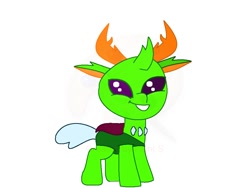 Size: 1000x750 | Tagged: safe, artist:whistle blossom, thorax, changedling, changeling, my little pony: pony life, cute, digital art, grin, king thorax, looking at you, male, obtrusive watermark, simple background, smiling, smiling at you, standing, thorabetes, watermark, white background