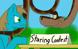 Size: 1890x1179 | Tagged: safe, artist:dzamie, oc, snake, colored, digital art, hypnosis, kaa, kaa eyes, male, newbie artist training grounds, stallion, staring contest, the jungle book