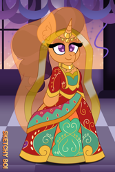 Size: 2400x3600 | Tagged: safe, artist:snakeythingy, saffron masala, clothes, dress, gala dress, gown, grand galloping gala, story included, veil