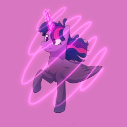 Size: 2048x2048 | Tagged: safe, alternate version, artist:karlusha_momo, derpibooru import, twilight sparkle, twilight sparkle (alicorn), alicorn, pony, female, glowing horn, horn, mare, simple background, solo