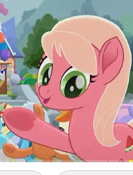 Size: 403x531 | Tagged: safe, screencap, earth pony, pony, rainbow roadtrip, background pony, cropped, cute, cute pony, female, mare, solo focus, summer melon, underhoof