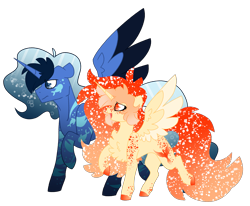 Size: 3355x2765 | Tagged: safe, artist:crazysketch101, oc, oc only, oc:abyss, oc:pheonix, alicorn, pony, alicorn oc, colored hooves, duo, horn, simple background, transparent background, wings