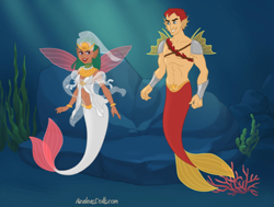 Size: 820x620 | Tagged: safe, artist:azaleasdolls, editor:jdueler11, flash magnus, somnambula, mermaid, female, magnambula, male, mermaidized, shipping, species swap, straight, underwater