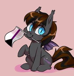 Size: 3694x3790 | Tagged: safe, artist:corelle-vairel, part of a set, oc, oc:stardust wayfinder, bat pony, pony, asexual, demisexual, demisexual pride flag, high res, male, mouth hold, pride, pride flag, solo, stallion, unmoving plaid, ych result