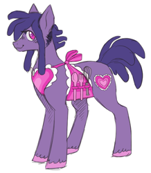 Size: 510x584 | Tagged: safe, artist:cottoncloudy, oc, oc only, oc:frosty cake, earth pony, pony, apron, baker, clothes, dreadlocks, female, fork, polyamorous, short hair, sideburns, simple background, solo, spoon, trans girl, unshorn fetlocks, whisk, white background