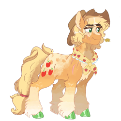 Size: 1280x1280 | Tagged: safe, artist:scarletskitty12, derpibooru import, applejack, earth pony, pony, the last problem, alternate hairstyle, chest fluff, clothes, cloven hooves, colored hooves, cowboy hat, ear fluff, female, hat, mare, older, older applejack, scar, scarf, simple background, solo, straw in mouth, transparent background, unshorn fetlocks