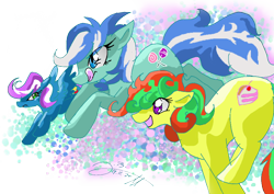 Size: 812x574 | Tagged: safe, artist:jb-pawstep, pony, g1, 2011, happy, lemon treats, licking, licking lips, mint dreams, running, simple background, sugar apple, tongue out, transparent background