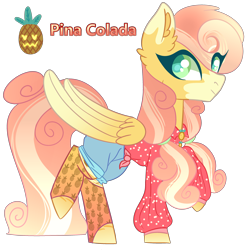 Size: 3200x3200 | Tagged: safe, artist:bublebee123, oc, oc only, oc:pina colada (ice1517), pegasus, pony, blouse, clothes, coat markings, female, food, icey-verse, magical lesbian spawn, mare, offspring, parent:applejack, parent:strawberry sunrise, parents:applerise, pineapple, raised hoof, raised leg, shirt, shorts, simple background, socks, solo, transparent background