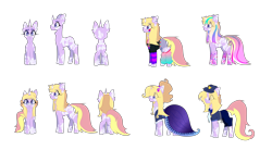 Size: 12624x6976 | Tagged: safe, artist:bublebee123, oc, oc only, oc:stardust serenade, pony, unicorn, absurd resolution, belt, clothes, coat markings, costume, cuffs, curved horn, dress, ear piercing, earring, female, gala dress, hate, horn, icey-verse, jewelry, leg warmers, magical lesbian spawn, makeup, mare, multicolored hair, necktie, nightmare night costume, offspring, parent:fuchsia blush, parent:lavender lace, parents:fuchsiavender, piercing, police officer, rainbow power, rainbow power-ified, shirt, shorts, simple background, solo, transparent background
