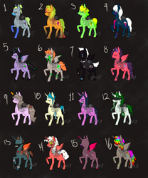 Size: 2500x3000 | Tagged: safe, artist:lavvythejackalope, oc, oc only, alicorn, pegasus, pony, unicorn, alicorn oc, blindfold, blood, chains, clothes, colored blood, colored hooves, cuffs, eyes closed, face mask, gloves, green blood, hair bun, hair over eyes, horn, jewelry, latex, latex gloves, multicolored hair, necklace, pegasus oc, rainbow hair, raised hoof, simple background, stitches, swirly eyes, unicorn oc, wings