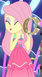 Size: 545x985 | Tagged: safe, screencap, fluttershy, equestria girls, equestria girls series, spring breakdown, spoiler:eqg series (season 2), all good (song), cropped, cute, musical instrument, shyabetes, sleeveless, tambourine