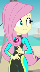 Size: 388x697 | Tagged: safe, screencap, fluttershy, better together, equestria girls, too hot to handle, clothes, cropped, solo, swimsuit, wetsuit