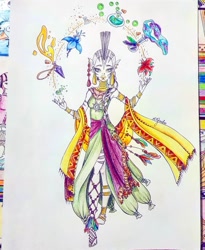 Size: 1080x1319 | Tagged: safe, artist:eli.moon.378, zecora, human, clothes, ear piercing, earring, feet, female, humanized, jewelry, juggling, neck rings, necklace, piercing, redraw, solo, traditional art